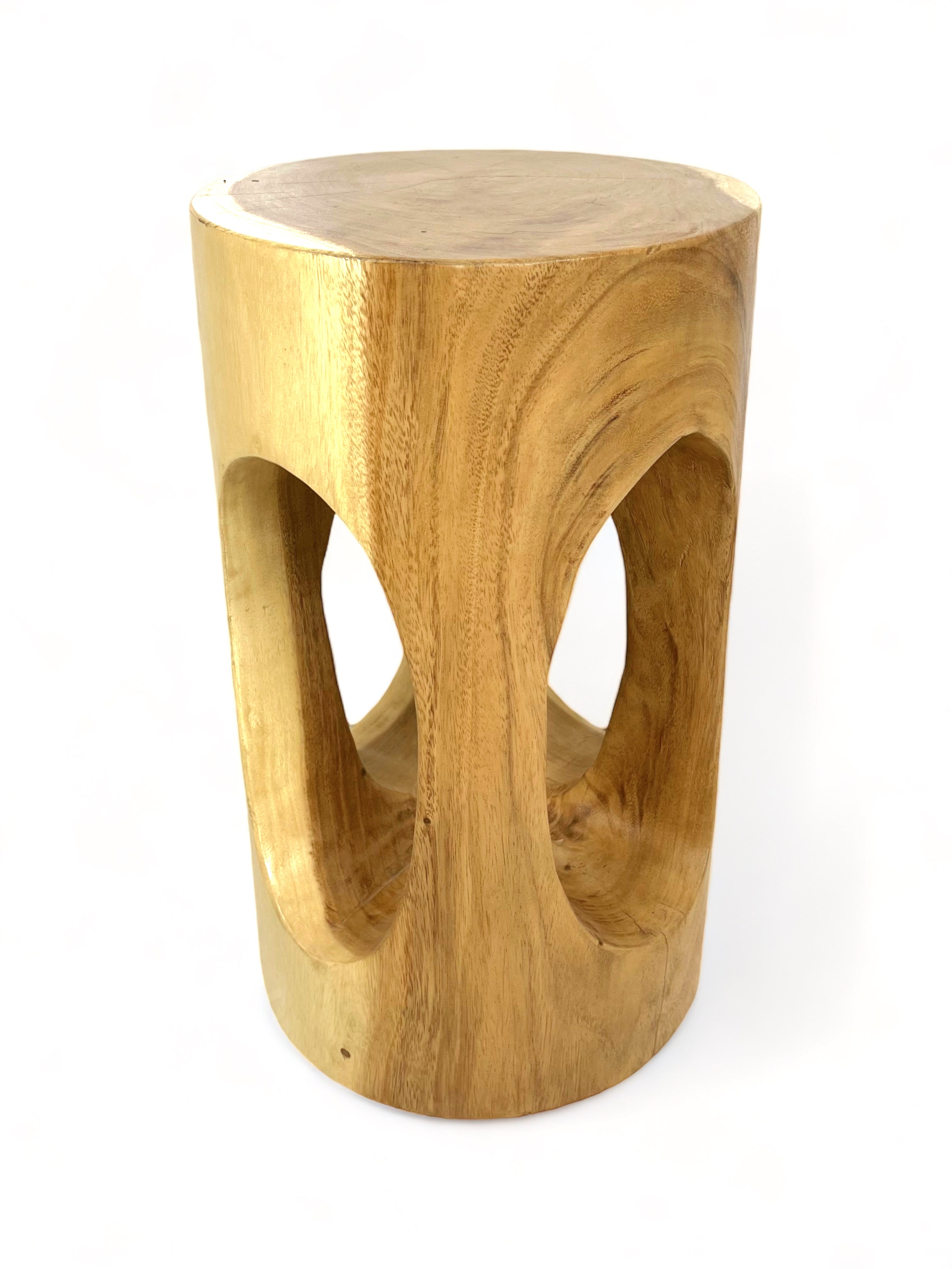 Wooden side table - wooden stool, flower stool, stool - handmade - round with O-neck, Saman wood - 50x30x30 cm