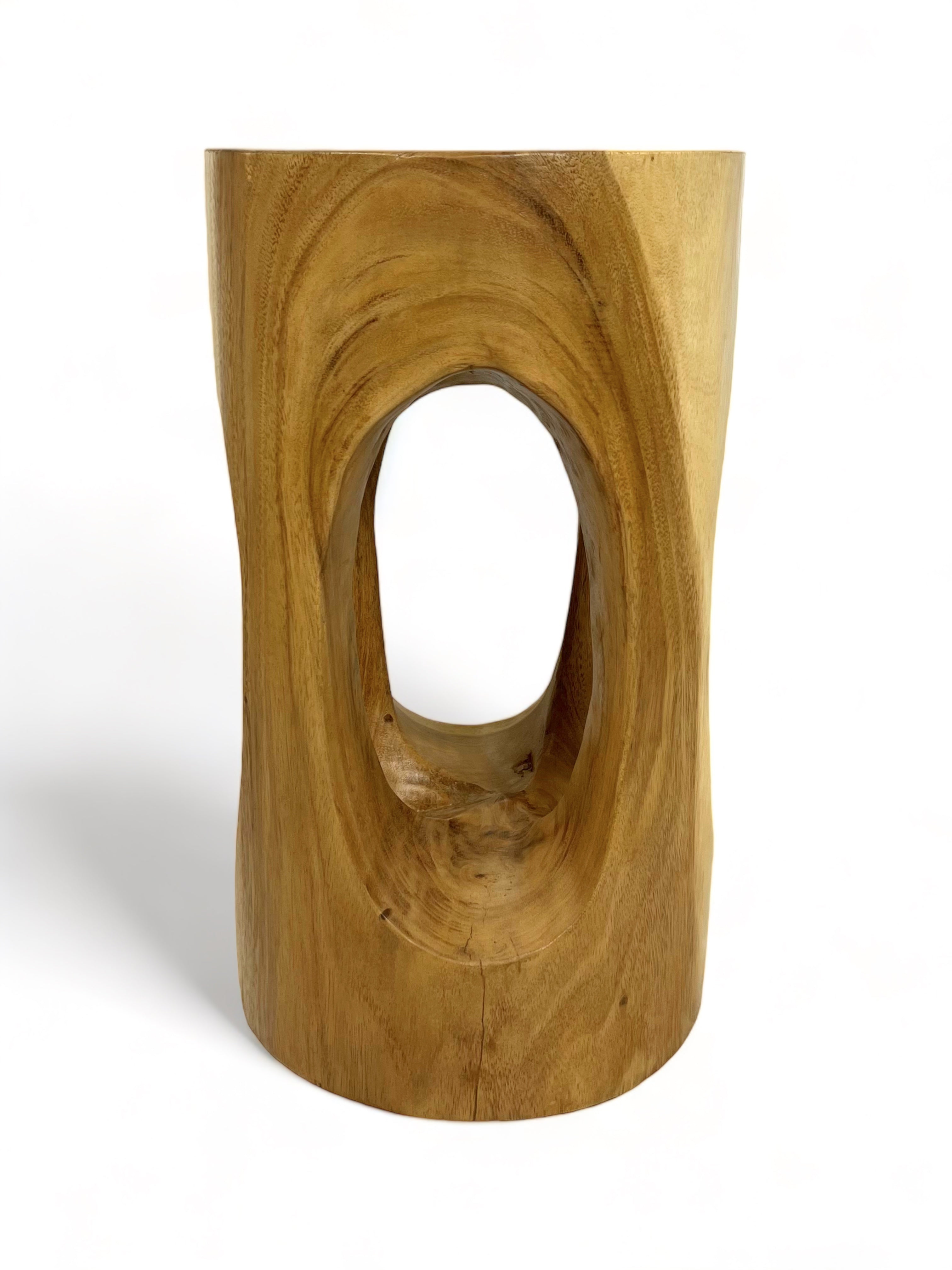 Wooden side table - wooden stool, flower stool, stool - handmade - round with O-neck, Saman wood - 50x30x30 cm