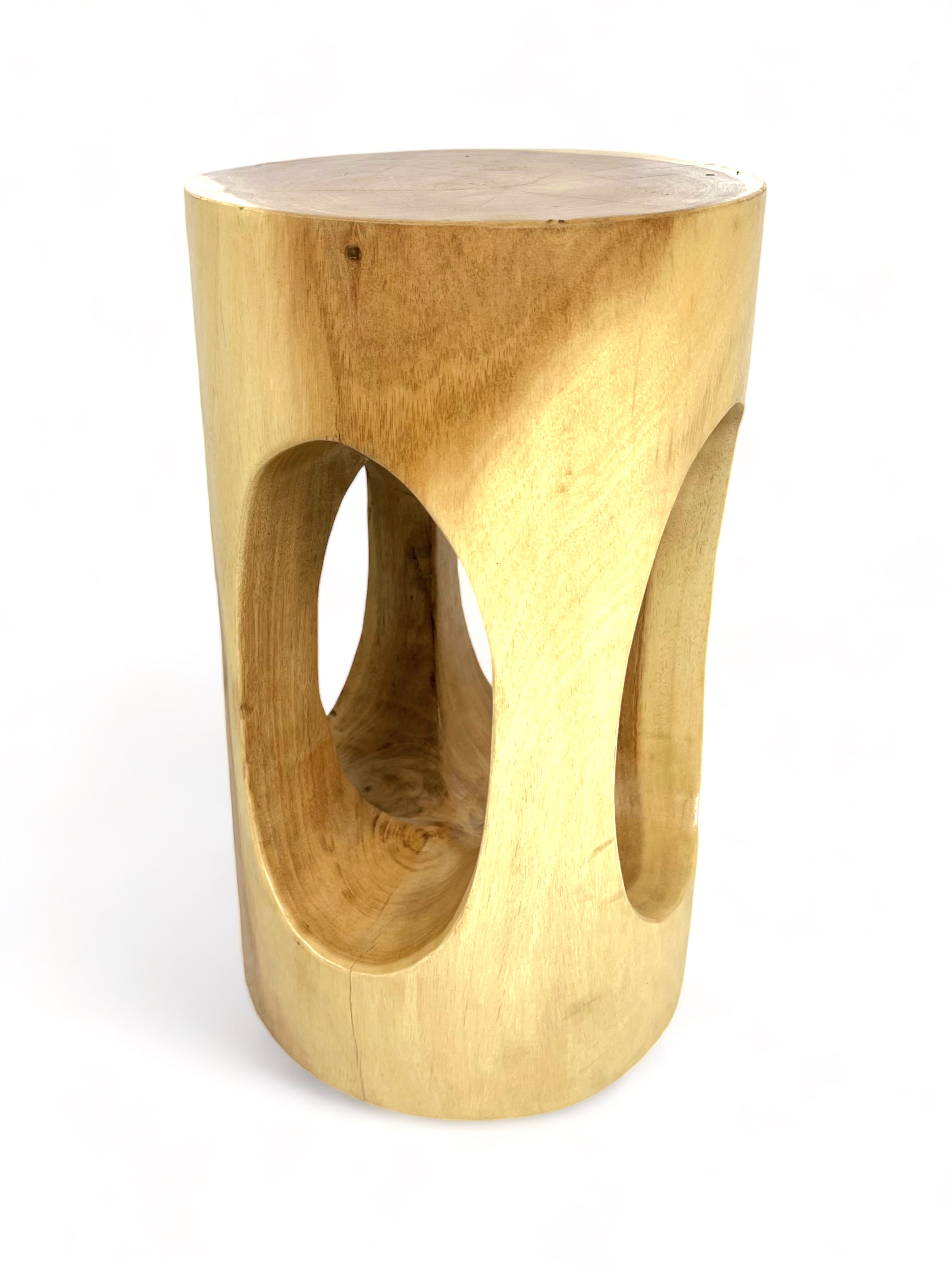 Wooden side table - wooden stool, flower stool, stool - handmade - round with O-neck, Saman wood - 50x30x30 cm