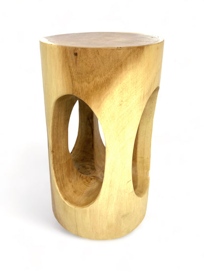 Wooden side table - wooden stool, flower stool, stool - handmade - round with O-neck, Saman wood - 50x30x30 cm