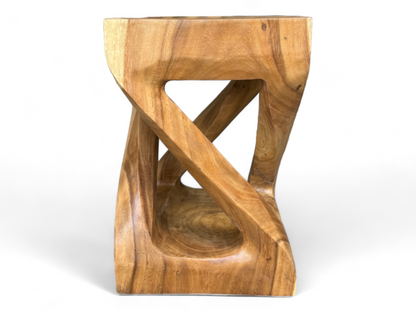 Holz Beistelltisch - Holzhocker Couchtisch - Handgefertigt – Kantig gedreht aus massivem Suarholz - 50x28x28 cm - FaHome