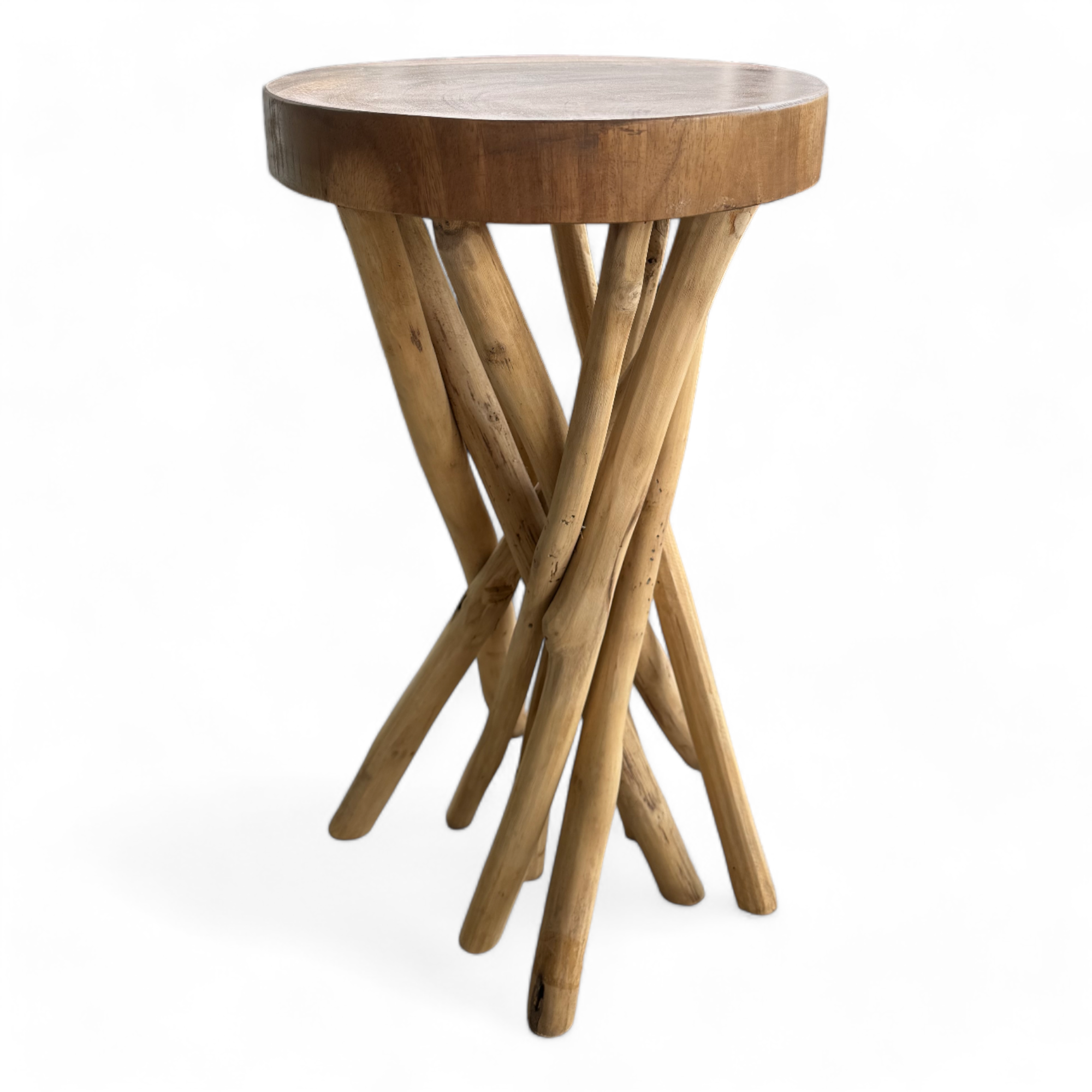 Table d'appoint en bois – table basse tabouret en bois – fait main – ramifié en bois de suar et de teck – 50x28x28 cm