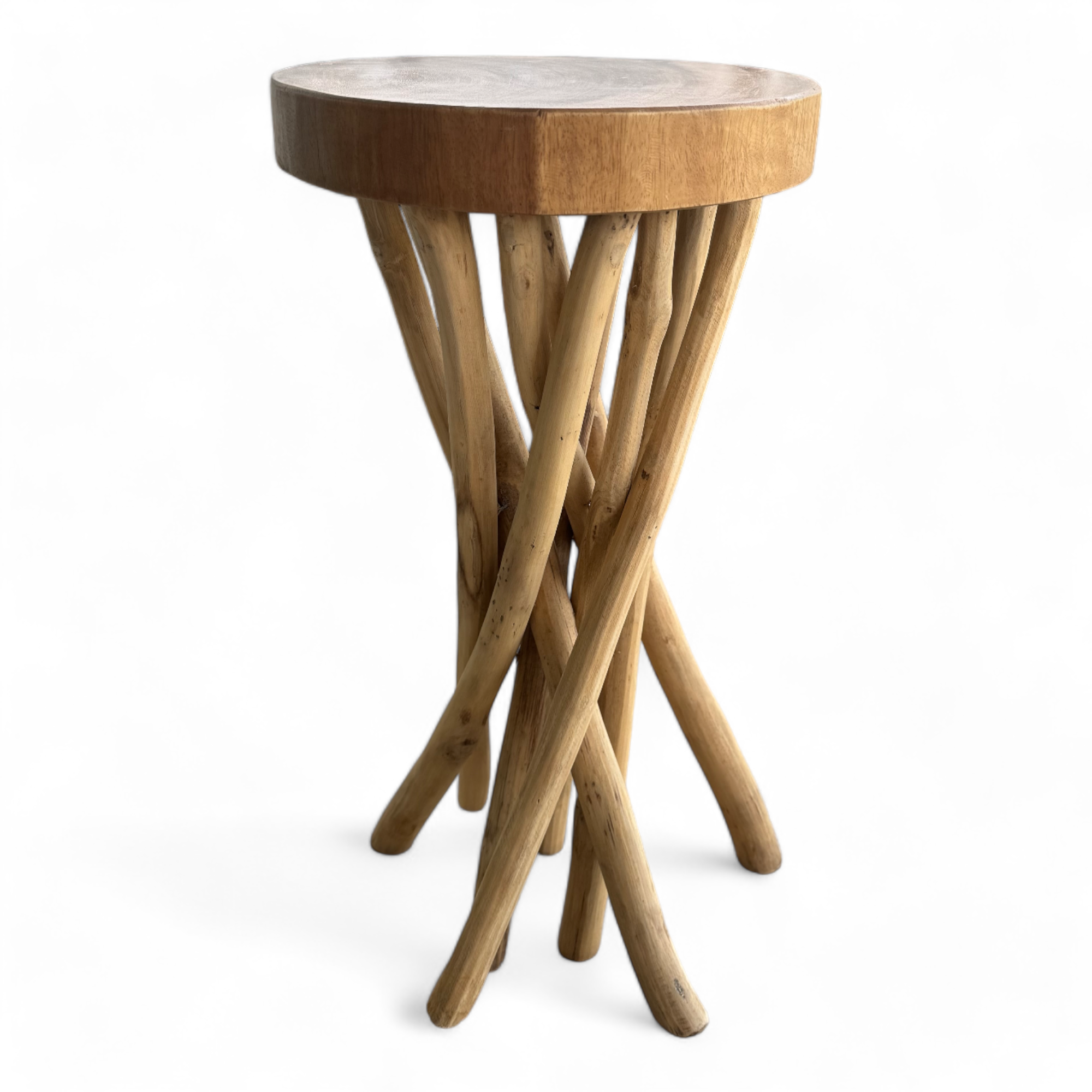 Table d'appoint en bois – table basse tabouret en bois – fait main – ramifié en bois de suar et de teck – 50x28x28 cm