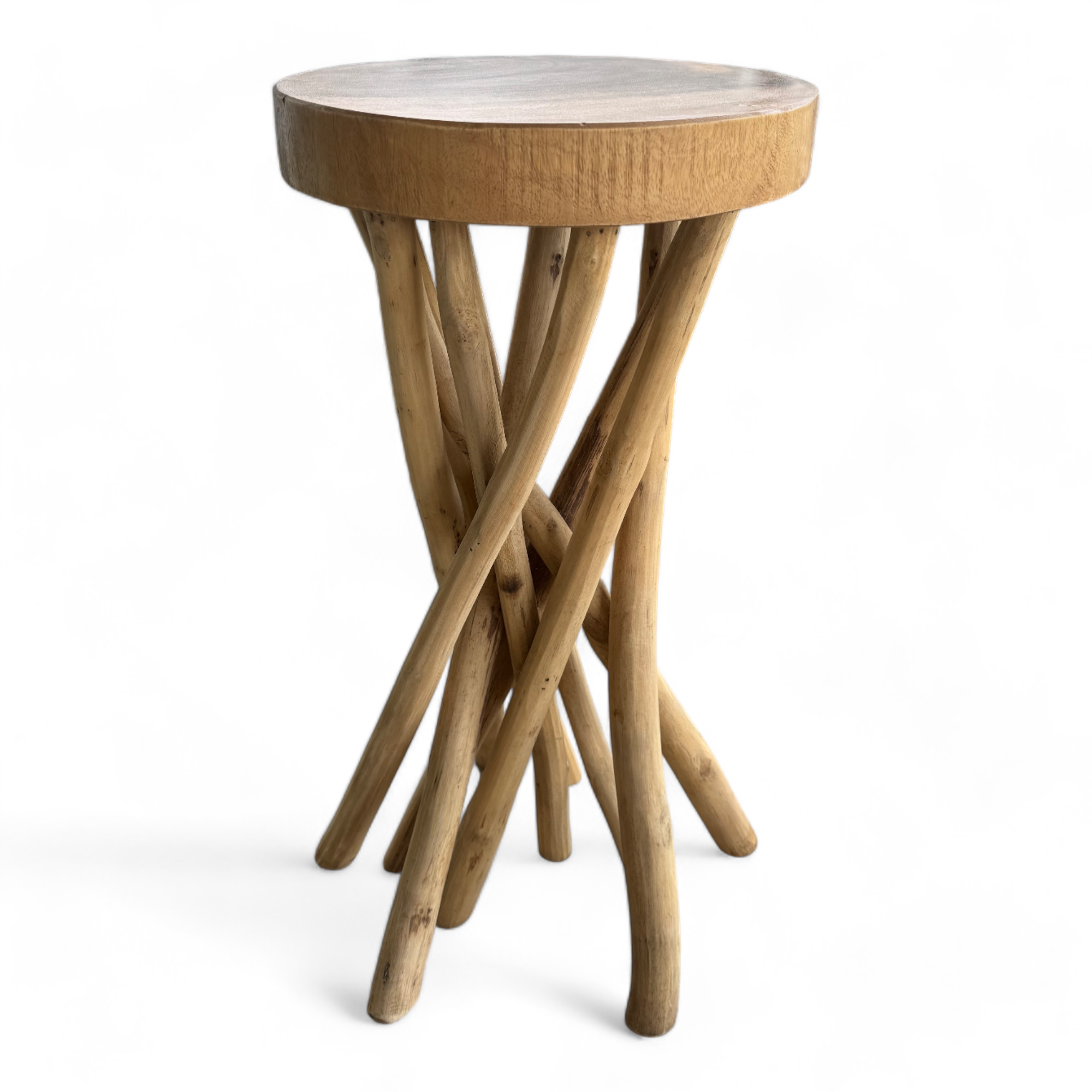 Table d'appoint en bois – table basse tabouret en bois – fait main – ramifié en bois de suar et de teck – 50x28x28 cm