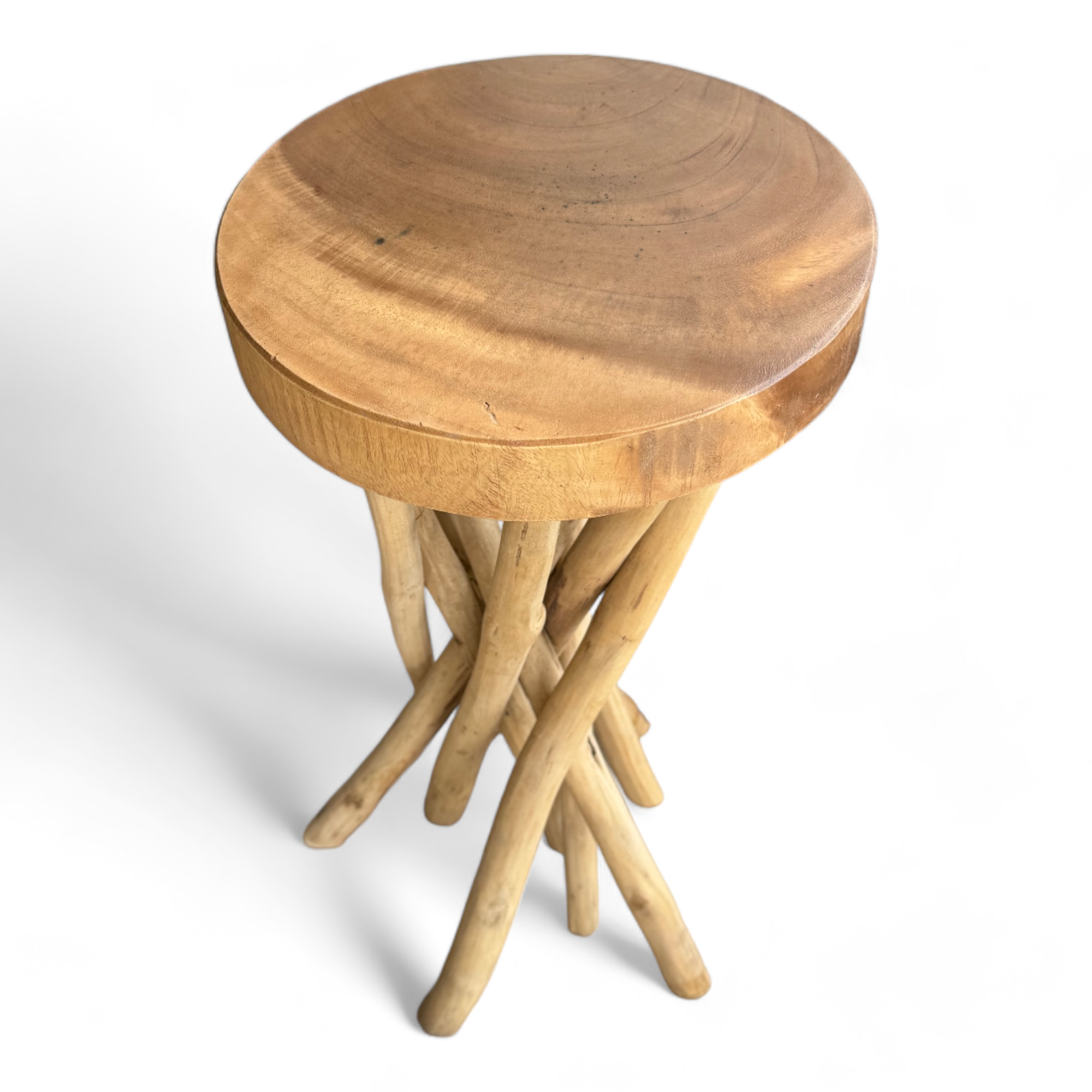 Table d'appoint en bois – table basse tabouret en bois – fait main – ramifié en bois de suar et de teck – 50x28x28 cm