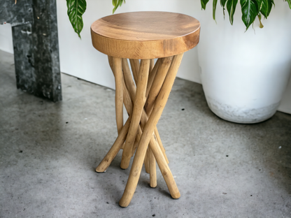 Table d'appoint en bois – table basse tabouret en bois – fait main – ramifié en bois de suar et de teck – 50x28x28 cm