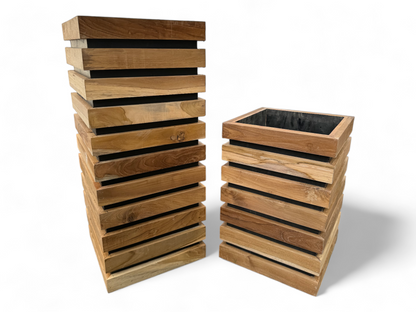 Wooden flower box – flower pot balcony box planter – handmade – modern with wooden slats