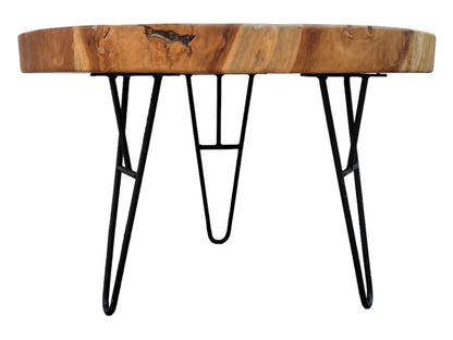 Wooden coffee table – side table – with three metal legs – round made of teak – 60x60x43 cm