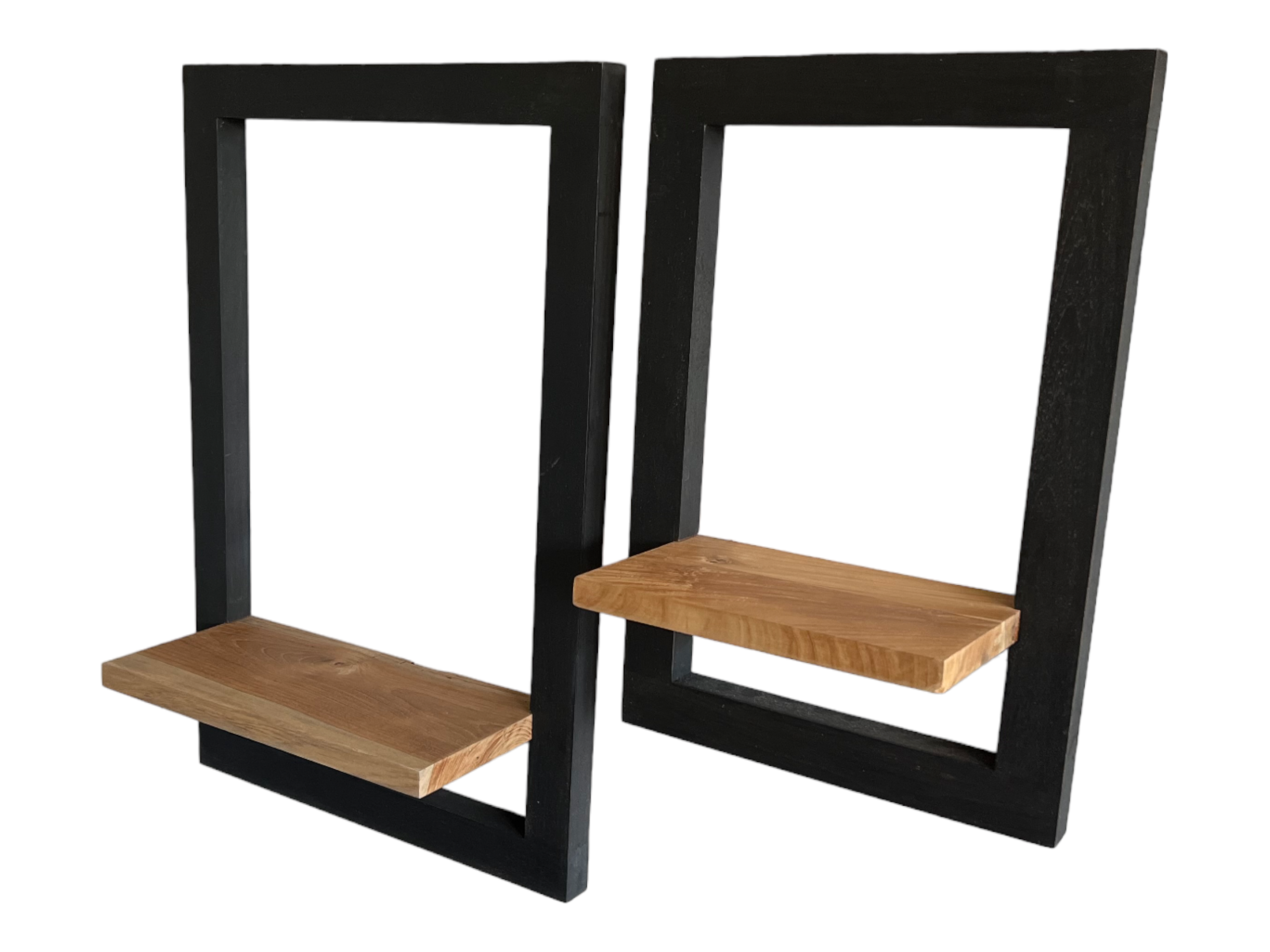 Étagère murale en bois à suspendre - Étagère de rangement - Cadre noir moderne et surface de rangement marron naturel - Lot de 2 - 60 x 40 x 2 cm et 40 x 30 x 2 cm