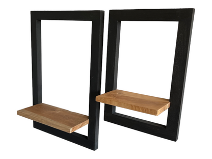 Étagère murale en bois à suspendre - Étagère de rangement - Cadre noir moderne et surface de rangement marron naturel - Lot de 2 - 60 x 40 x 2 cm et 40 x 30 x 2 cm