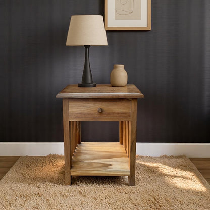 Wooden bedside table – side table nightstand – vintage look made of solid teak wood – 50x40x30 cm