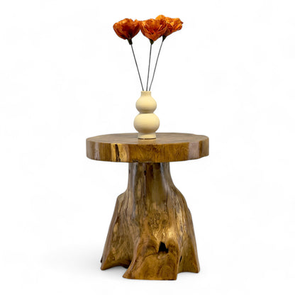 Holzhocker – Beistelltisch Blumenhocker Ablagetisch – Handgefertigt – Natürliche Form aus massivem Teakholz – 45x40x40 cm - FaHome