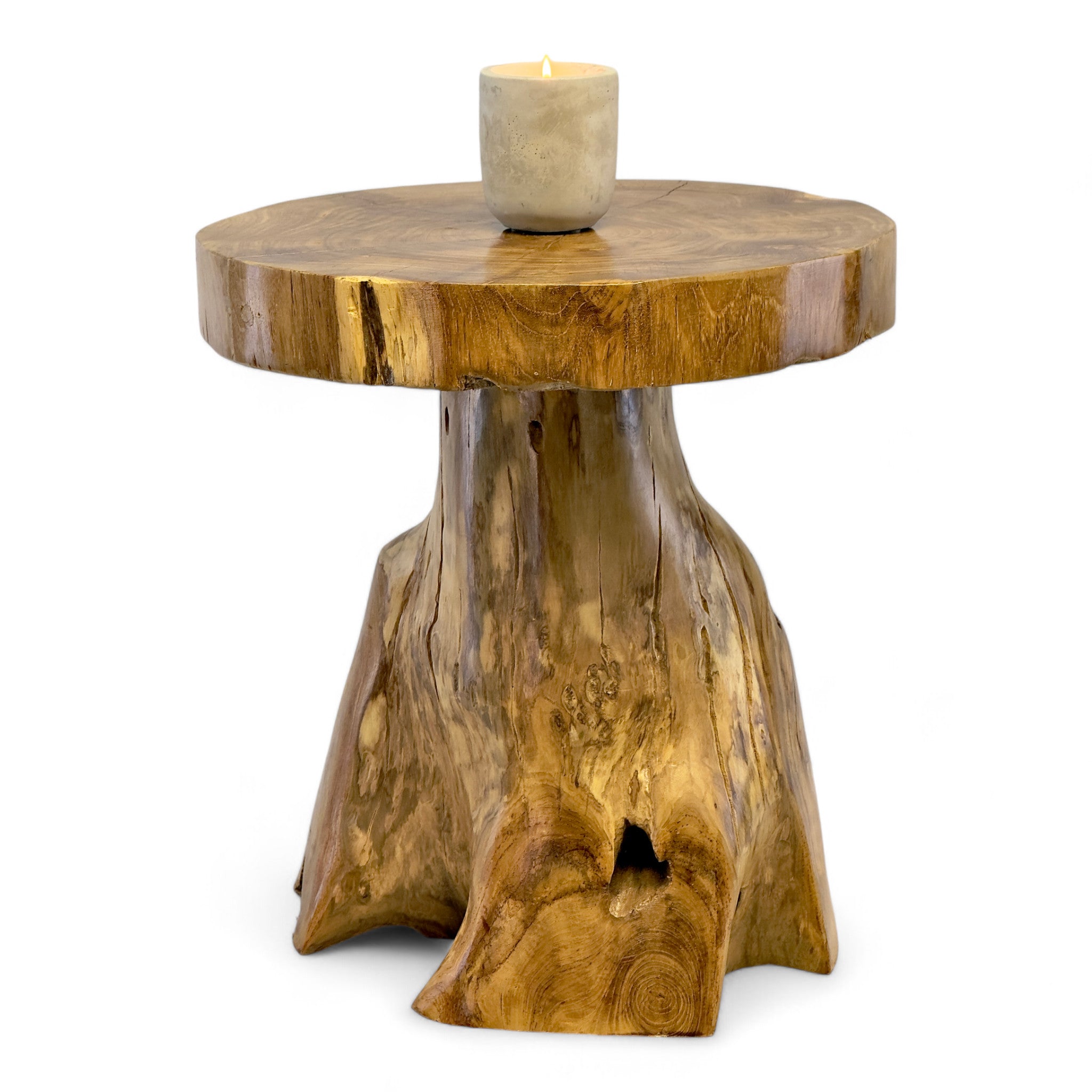 Holzhocker – Beistelltisch Blumenhocker Ablagetisch – Handgefertigt – Natürliche Form aus massivem Teakholz – 45x40x40 cm - FaHome