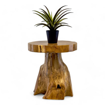 Holzhocker – Beistelltisch Blumenhocker Ablagetisch – Handgefertigt – Natürliche Form aus massivem Teakholz – 45x40x40 cm - FaHome
