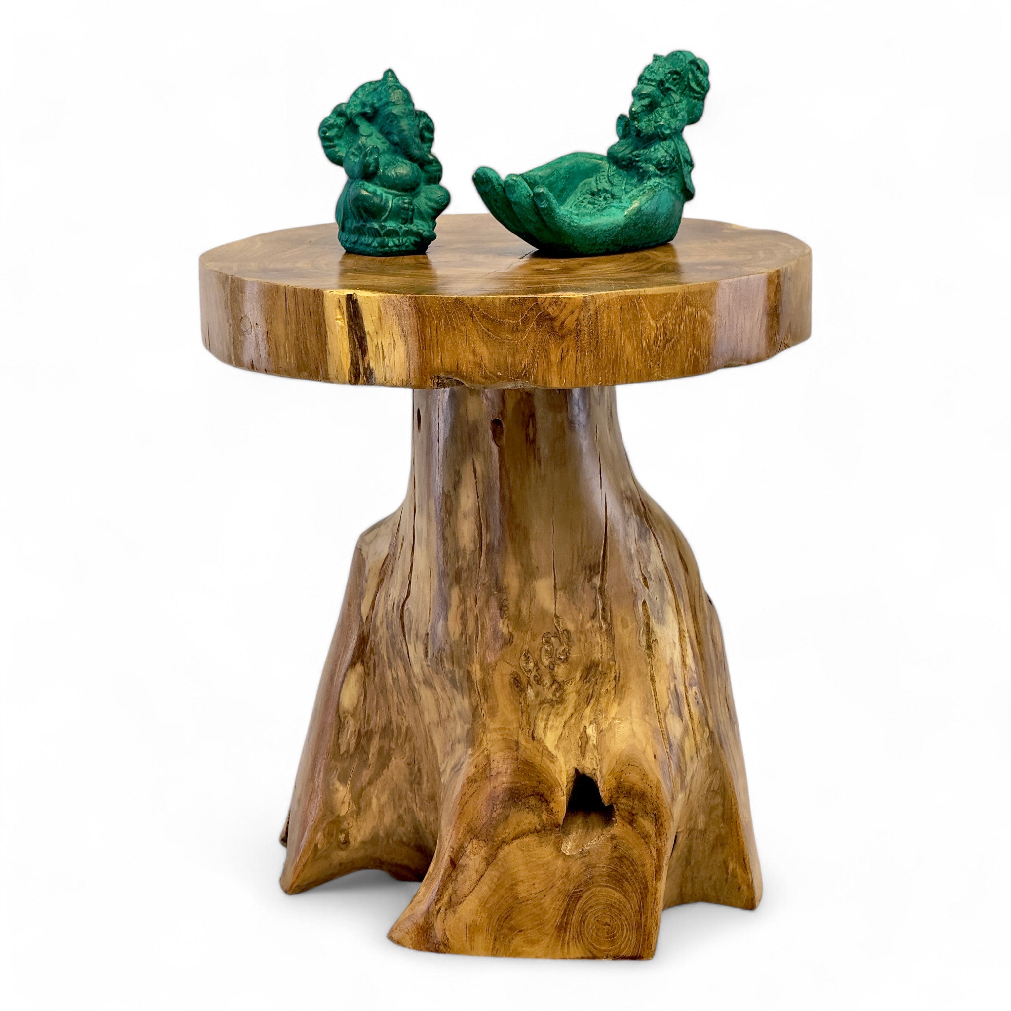 Holzhocker – Beistelltisch Blumenhocker Ablagetisch – Handgefertigt – Natürliche Form aus massivem Teakholz – 45x40x40 cm - FaHome