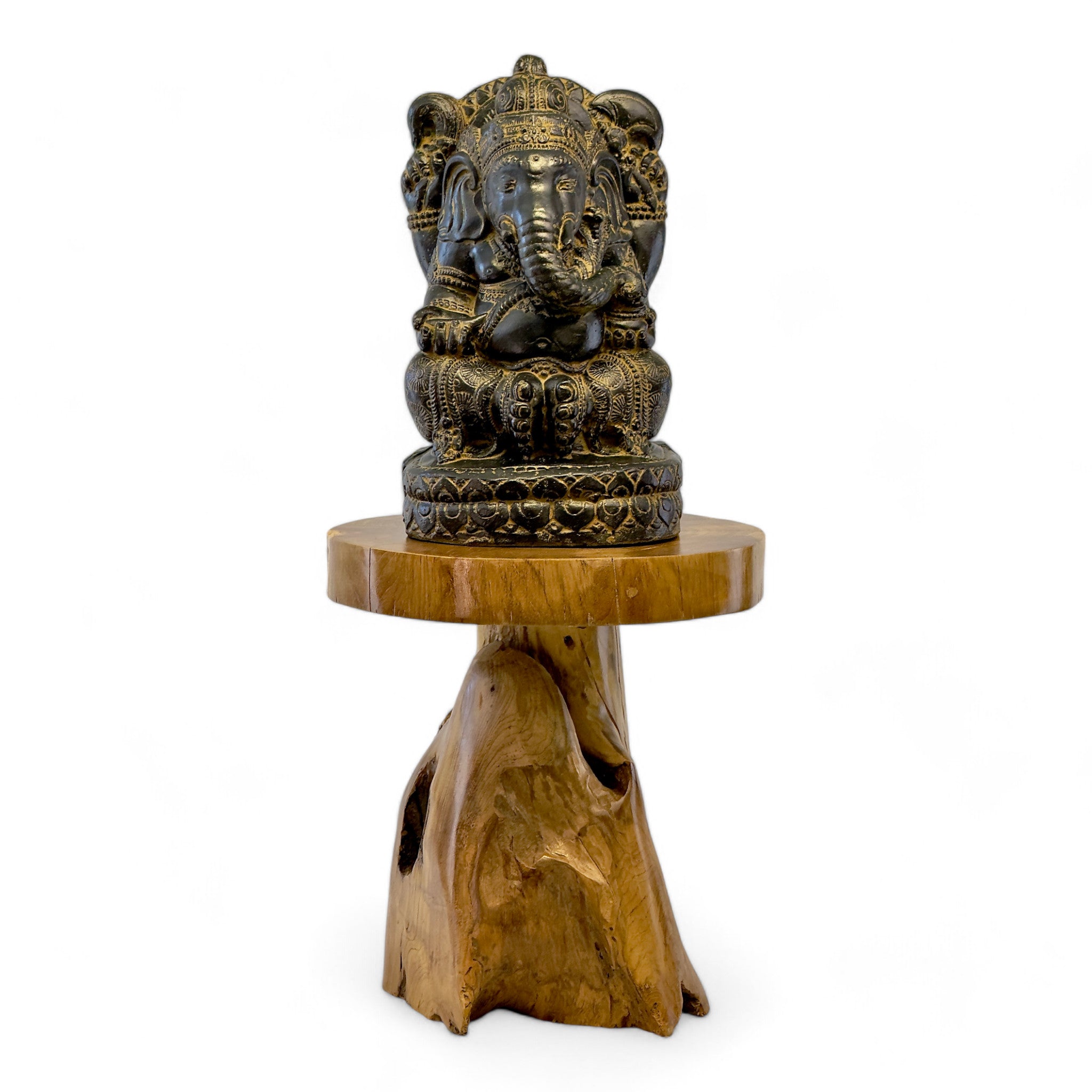 Holzhocker – Beistelltisch Blumenhocker Ablagetisch – Handgefertigt – Natürliche Form aus massivem Teakholz – 45x40x40 cm - FaHome