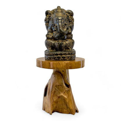 Holzhocker – Beistelltisch Blumenhocker Ablagetisch – Handgefertigt – Natürliche Form aus massivem Teakholz – 45x40x40 cm - FaHome