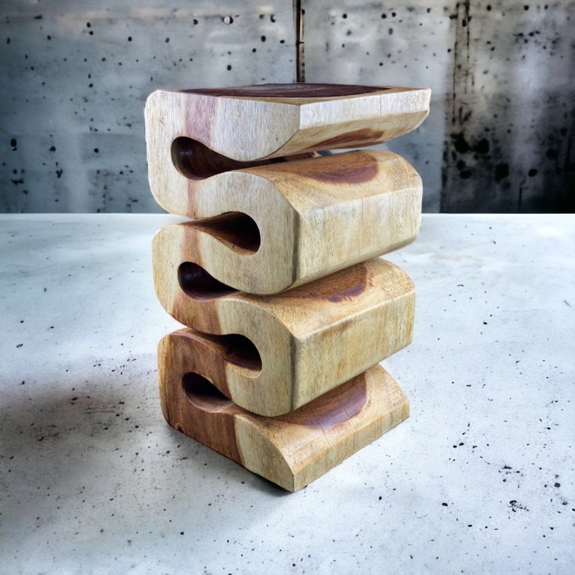 Tabouret en bois - table d'appoint, tabouret à fleurs, table de rangement - fait main - serpent naturel en bois de suar massif - 50x30x30 cm