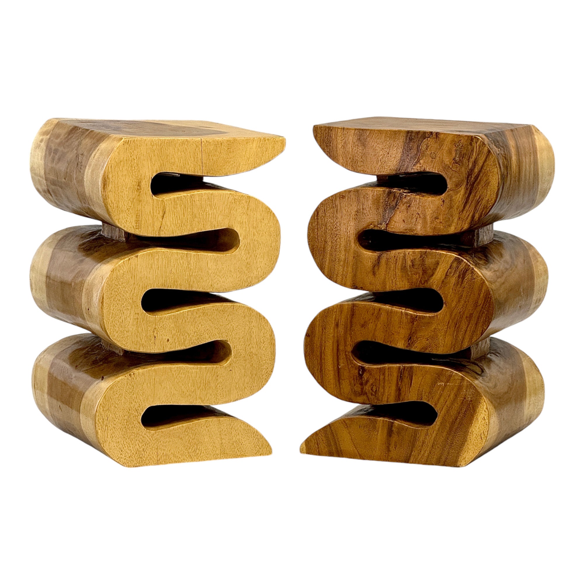 Tabouret en bois - table d'appoint, tabouret à fleurs, table de rangement - fait main - serpent naturel en bois de suar massif - 50x30x30 cm