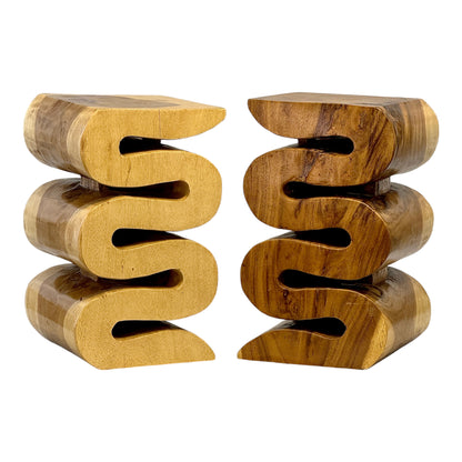 Tabouret en bois - table d'appoint, tabouret à fleurs, table de rangement - fait main - serpent naturel en bois de suar massif - 50x30x30 cm