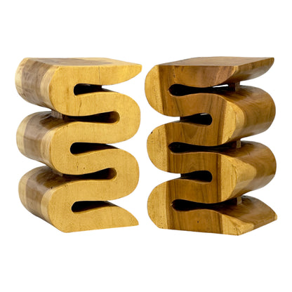 Tabouret en bois - table d'appoint, tabouret à fleurs, table de rangement - fait main - serpent naturel en bois de suar massif - 50x30x30 cm