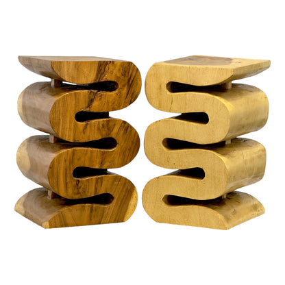 Tabouret en bois - table d'appoint, tabouret à fleurs, table de rangement - fait main - serpent naturel en bois de suar massif - 50x30x30 cm
