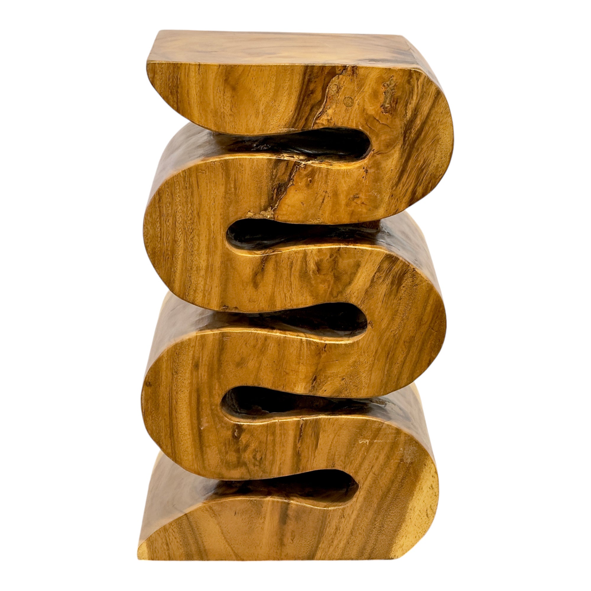 Tabouret en bois - table d'appoint, tabouret à fleurs, table de rangement - fait main - serpent naturel en bois de suar massif - 50x30x30 cm