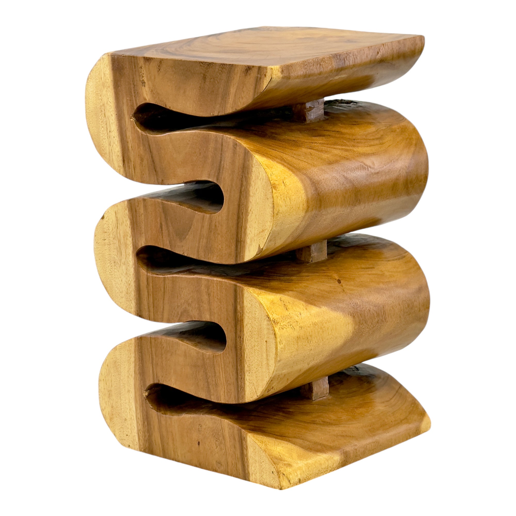Tabouret en bois - table d'appoint, tabouret à fleurs, table de rangement - fait main - serpent naturel en bois de suar massif - 50x30x30 cm
