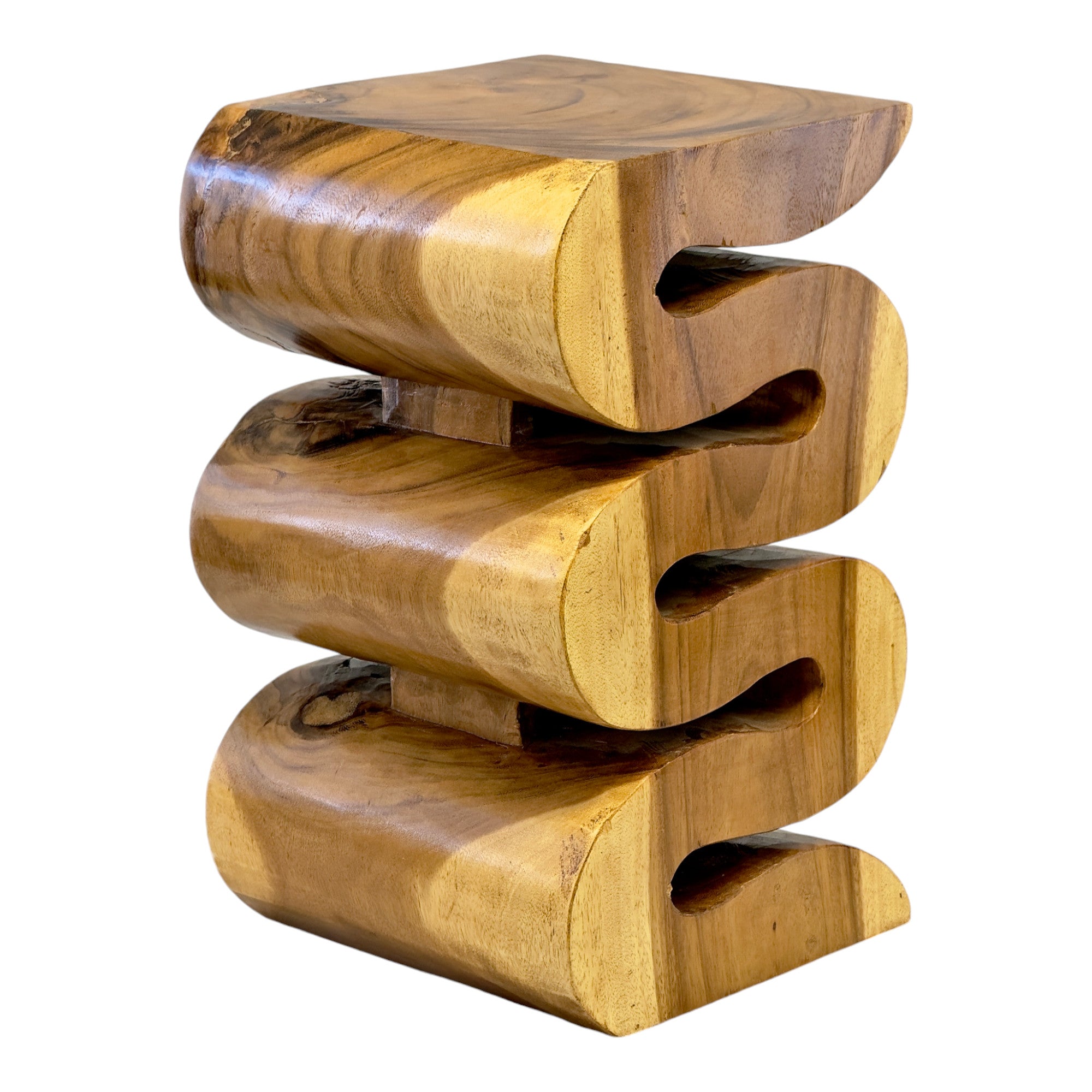 Tabouret en bois - table d'appoint, tabouret à fleurs, table de rangement - fait main - serpent naturel en bois de suar massif - 50x30x30 cm