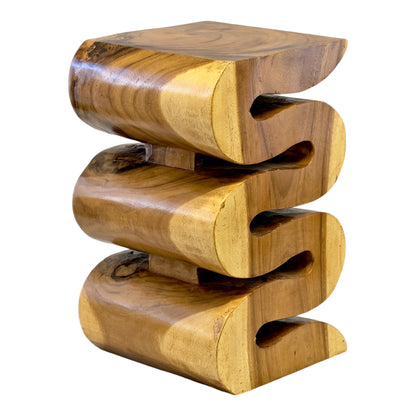 Tabouret en bois - table d'appoint, tabouret à fleurs, table de rangement - fait main - serpent naturel en bois de suar massif - 50x30x30 cm