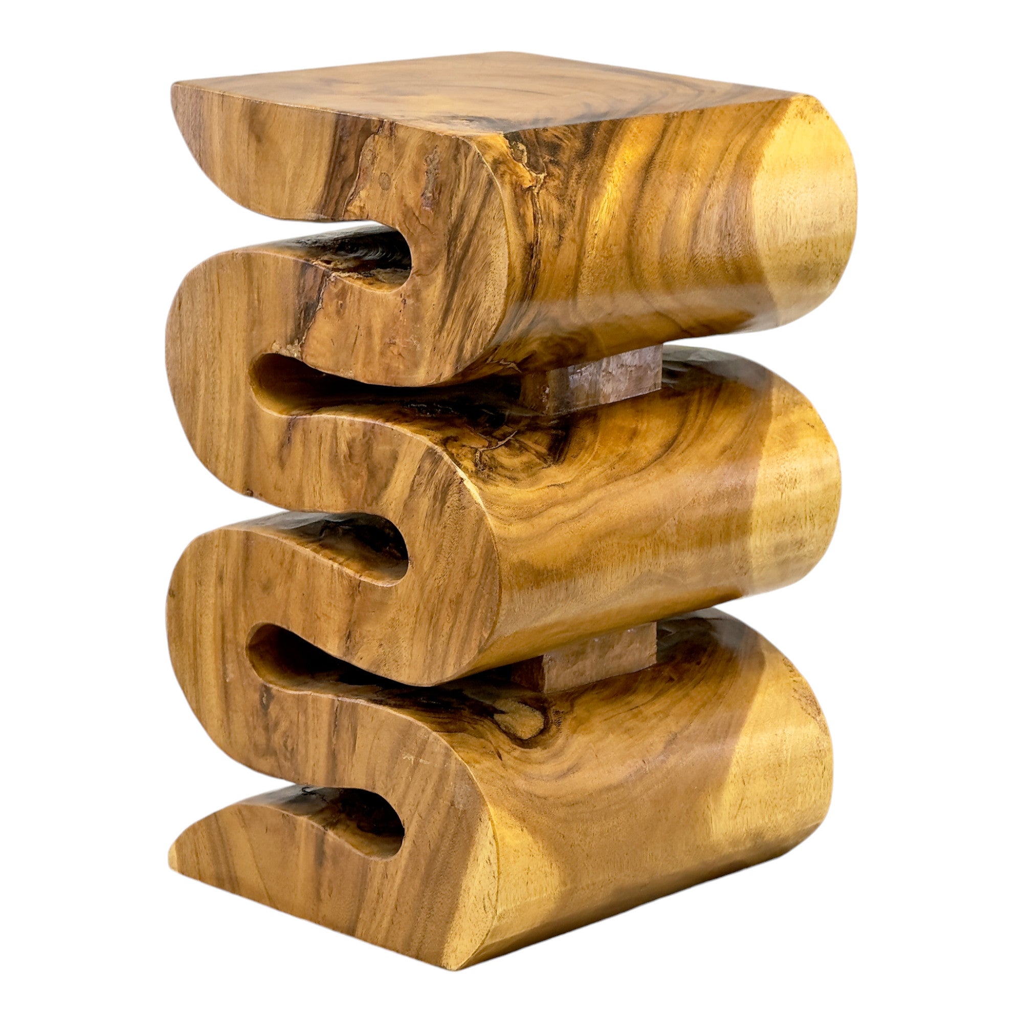 Tabouret en bois - table d'appoint, tabouret à fleurs, table de rangement - fait main - serpent naturel en bois de suar massif - 50x30x30 cm