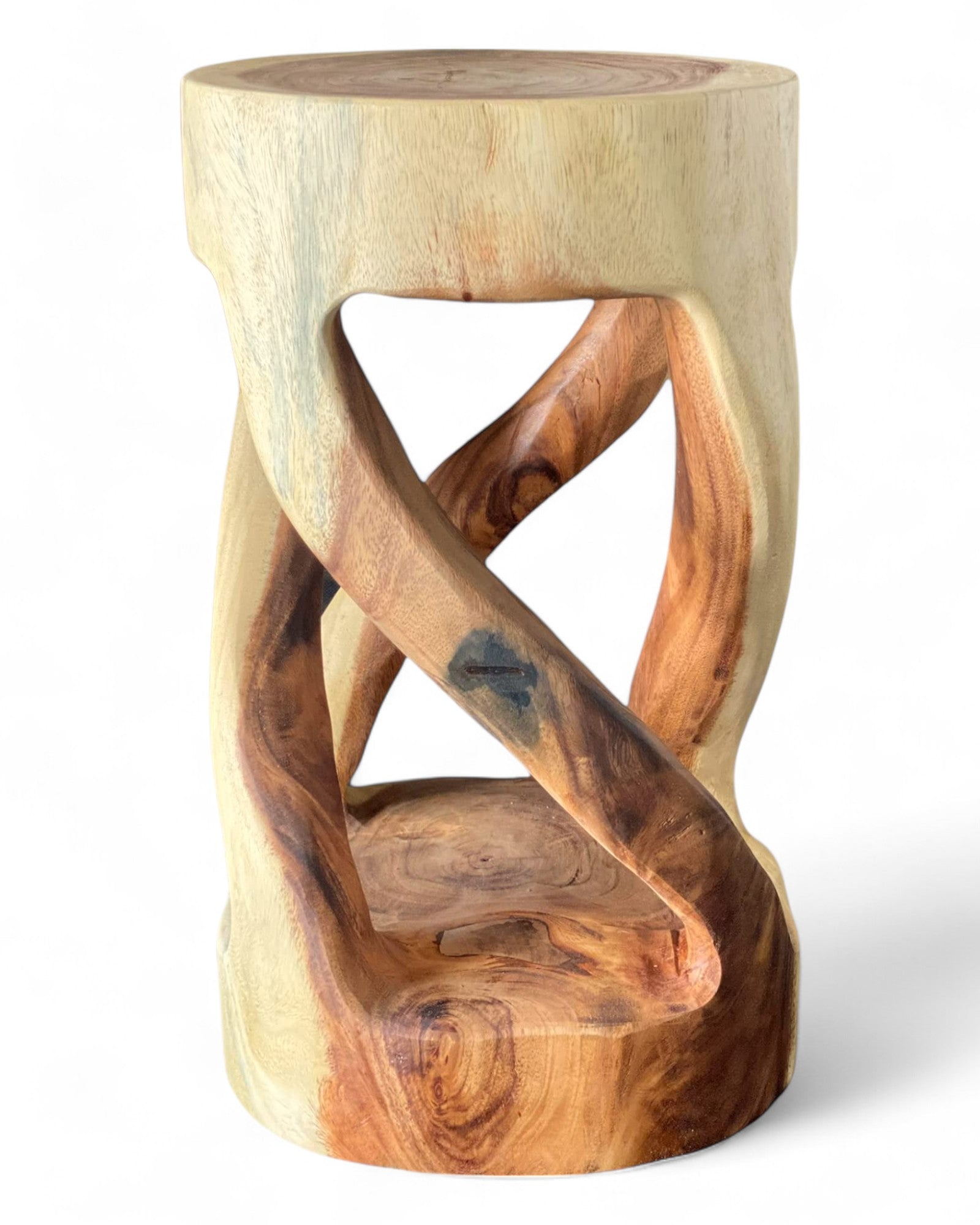 Tabouret en bois - table d'appoint, tabouret à fleurs, table de rangement - unique, fait main - rond, tourné en bois de Suar massif - 50x28x28 cm 