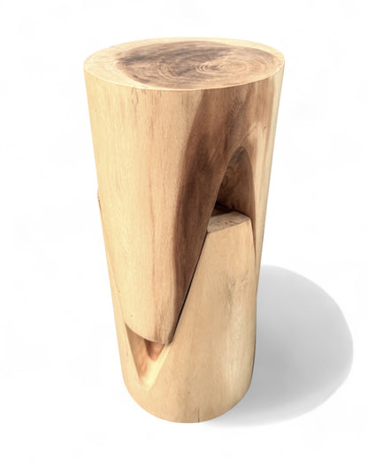 Holzhocker - Beistelltisch Blumenhocker Ablagetisch - Unikat Handgefertigt - Rund stehend aus massivem Suarholz - 45x30x30 cm - FaHome