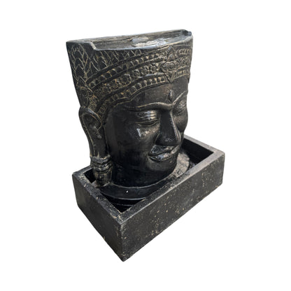 Khmer Head Fountain - Garden Decoration Waterfall - Weatherproof - Cast Stone Buddha Water Feature - 57x48.5x28 cm