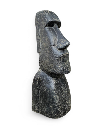 Statue de tête de Moaï - Sculpture décorative de jardin - Résistante aux intempéries - Figurine Rapa Nui de l'île de Pâques en fibre de verre et béton gris - 120 x 46 x 40 cm