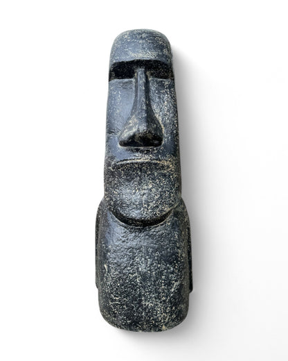 Statue de tête de Moaï - Sculpture décorative de jardin - Résistante aux intempéries - Figurine Rapa Nui de l'île de Pâques en fibre de verre et béton gris - 120 x 46 x 40 cm