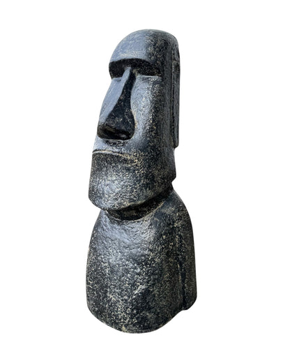 Statue de tête de Moaï - Sculpture décorative de jardin - Résistante aux intempéries - Figurine Rapa Nui de l'île de Pâques en fibre de verre et béton gris - 120 x 46 x 40 cm