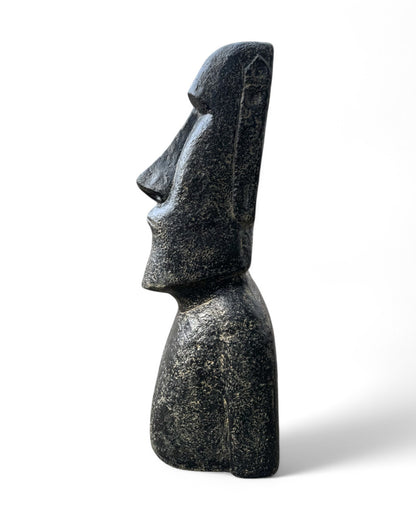 Statue de tête de Moaï - Sculpture décorative de jardin - Résistante aux intempéries - Figurine Rapa Nui de l'île de Pâques en fibre de verre et béton gris - 120 x 46 x 40 cm