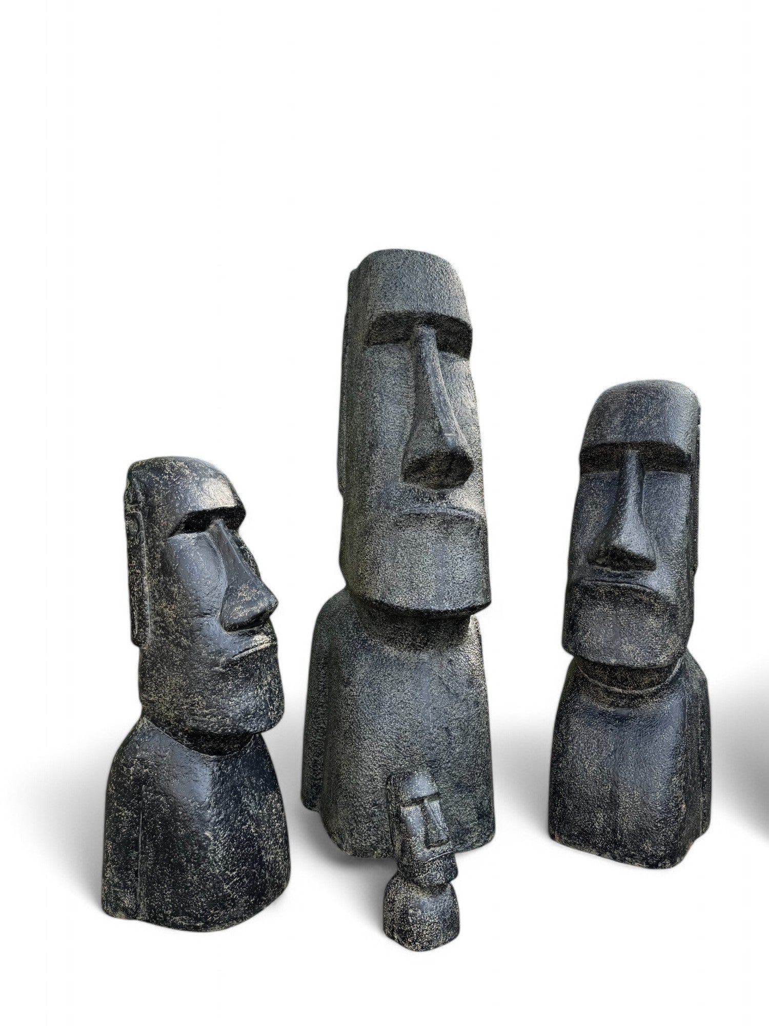 Statue de tête de Moaï - Sculpture décorative de jardin - Résistante aux intempéries - Figurine Rapa Nui de l'île de Pâques en fibre de verre et béton gris - 120 x 46 x 40 cm