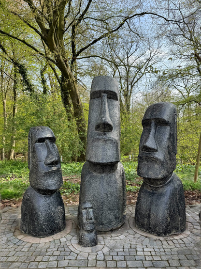 Statue de tête de Moaï - Sculpture décorative de jardin - Résistante aux intempéries - Figurine Rapa Nui de l'île de Pâques en fibre de verre et béton gris - 120 x 46 x 40 cm