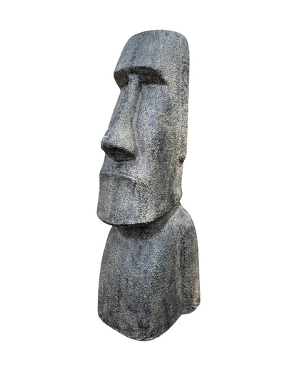Statue de tête de Moaï - Sculpture décorative de jardin - Résistante aux intempéries - Figurine Rapa Nui de l'île de Pâques en fibre de verre et béton gris - 200 x 70 x 60 cm