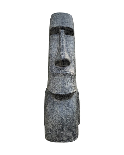Statue de tête de Moaï - Sculpture décorative de jardin - Résistante aux intempéries - Figurine Rapa Nui de l'île de Pâques en fibre de verre et béton gris - 200 x 70 x 60 cm