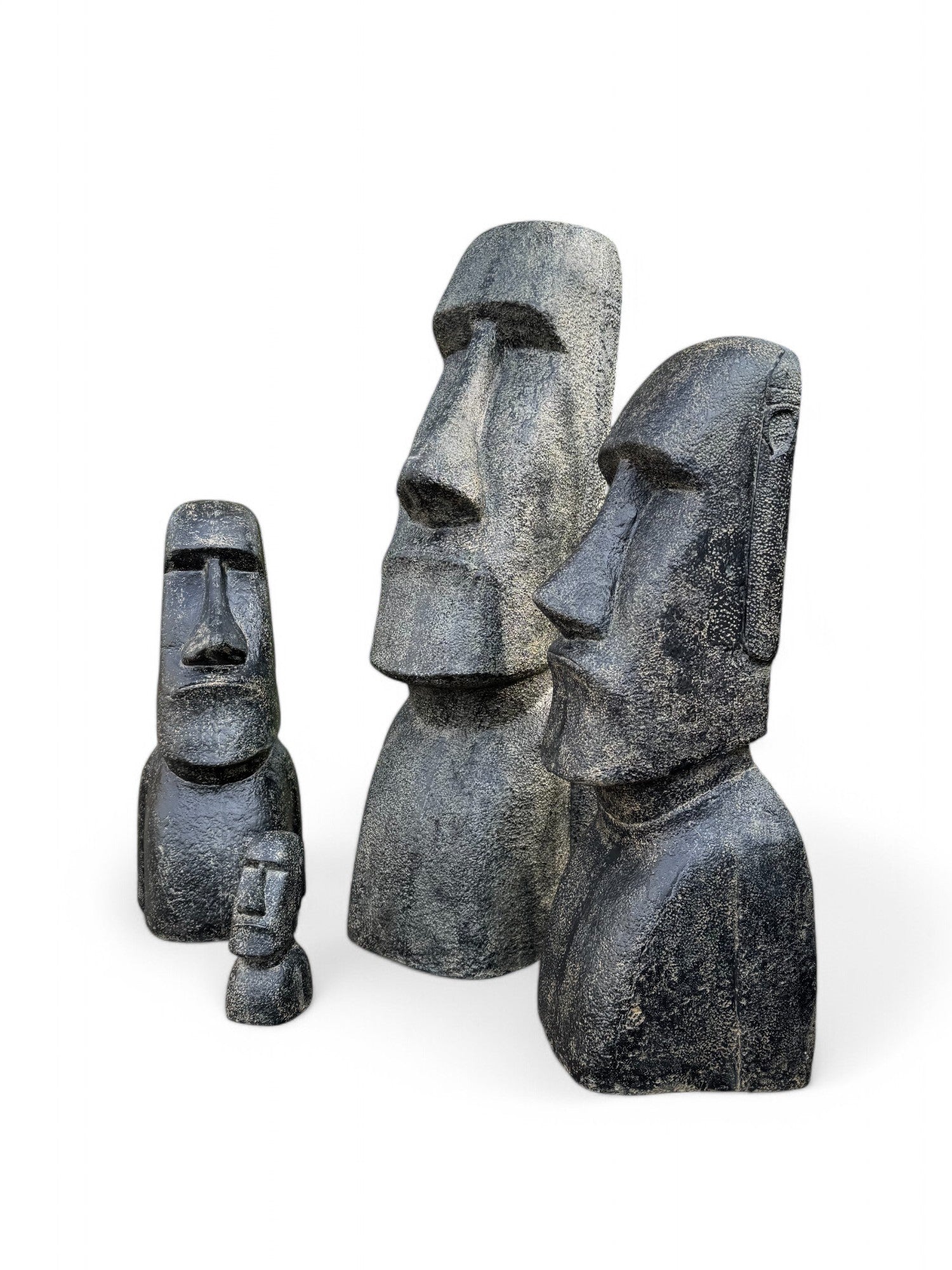 Statue de tête de Moaï - Sculpture décorative de jardin - Résistante aux intempéries - Figurine Rapa Nui de l'île de Pâques en fibre de verre et béton gris - 200 x 70 x 60 cm