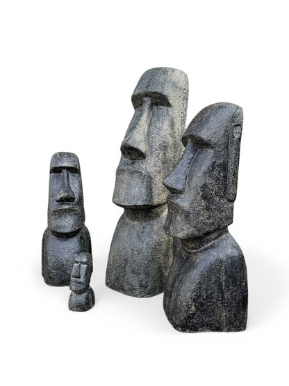 Statue de tête de Moaï - Sculpture décorative de jardin - Résistante aux intempéries - Figurine Rapa Nui de l'île de Pâques en fibre de verre et béton gris - 200 x 70 x 60 cm