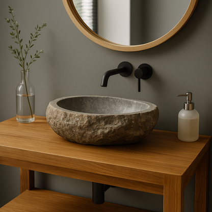 Lavabo en pierre naturelle - lavabo à poser pour salle de bain - unique - pierre de rocher solide