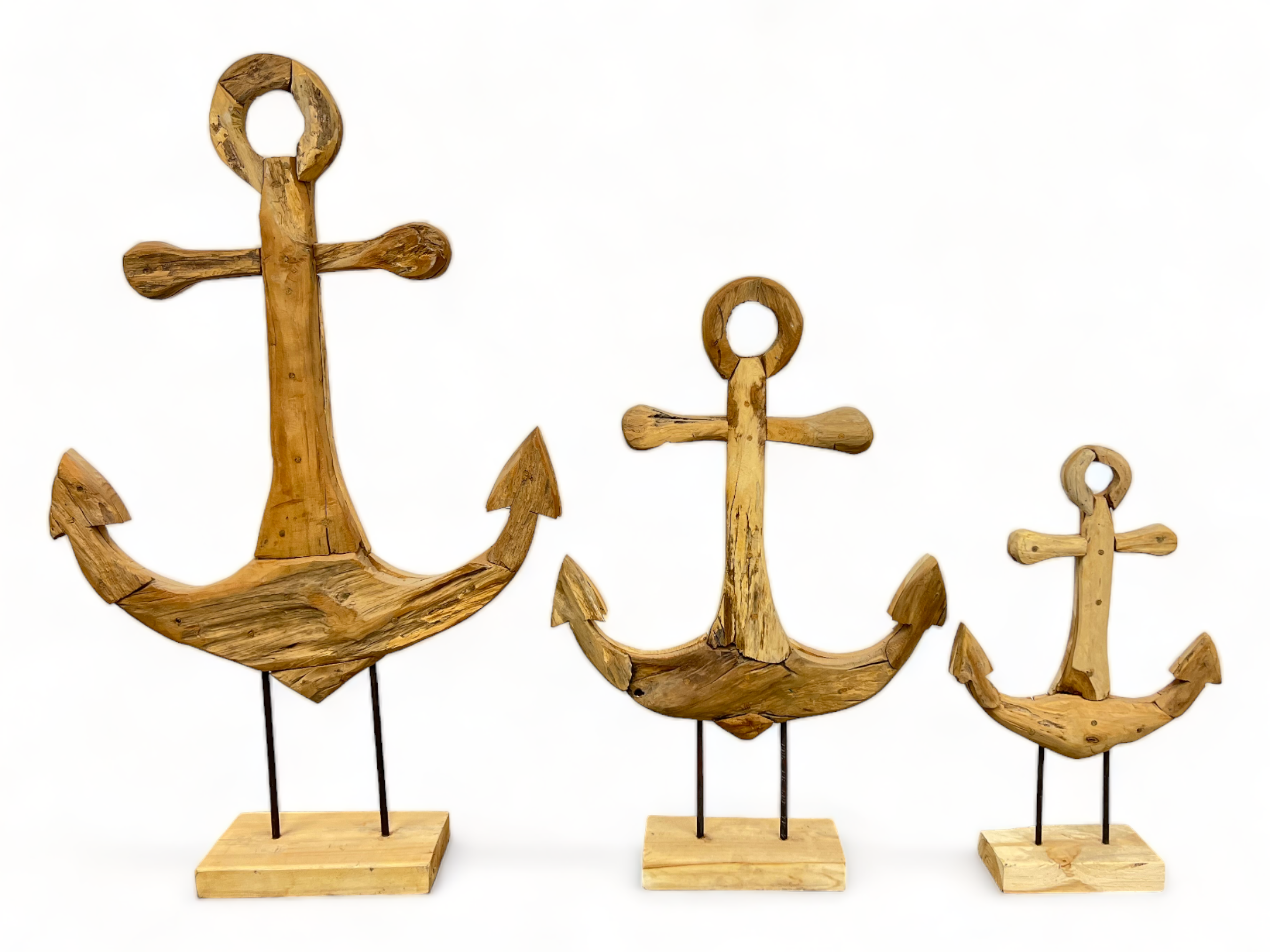 Teak anchor - Decorative sculpture - High-quality handmade craftsmanship - Standing on a plinth - 50, 75 and 100 cm high