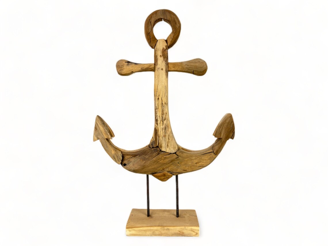 Teak anchor - Decorative sculpture - High-quality handmade craftsmanship - Standing on a plinth - 50, 75 and 100 cm high