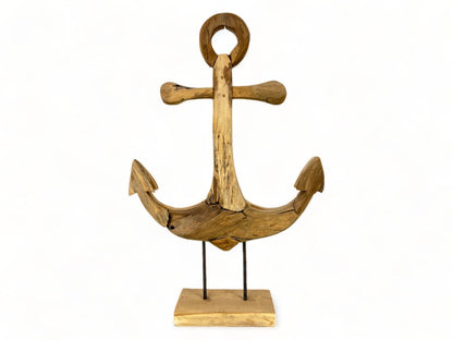 Teak anchor - Decorative sculpture - High-quality handmade craftsmanship - Standing on a plinth - 50, 75 and 100 cm high