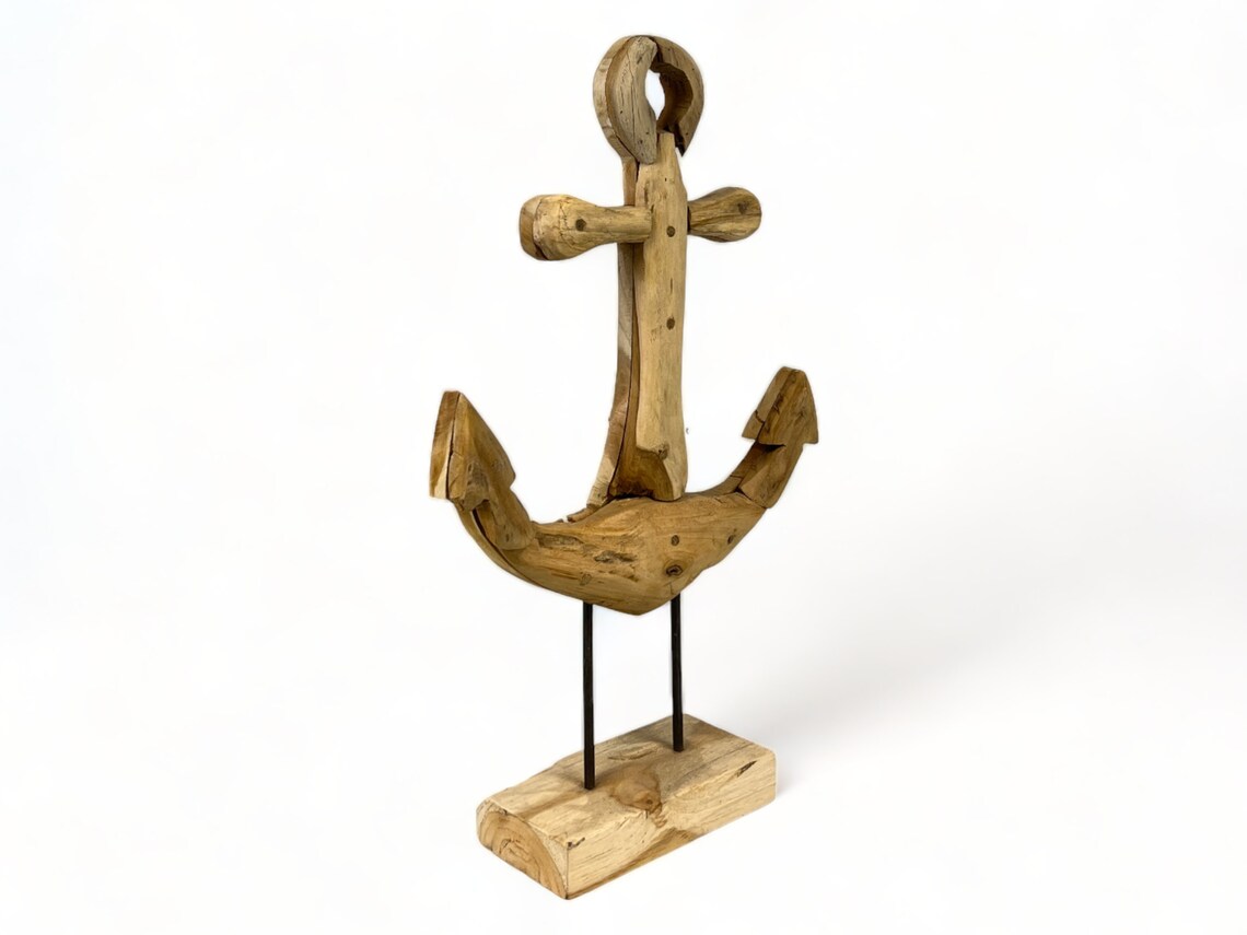 Teak anchor - Decorative sculpture - High-quality handmade craftsmanship - Standing on a plinth - 50, 75 and 100 cm high