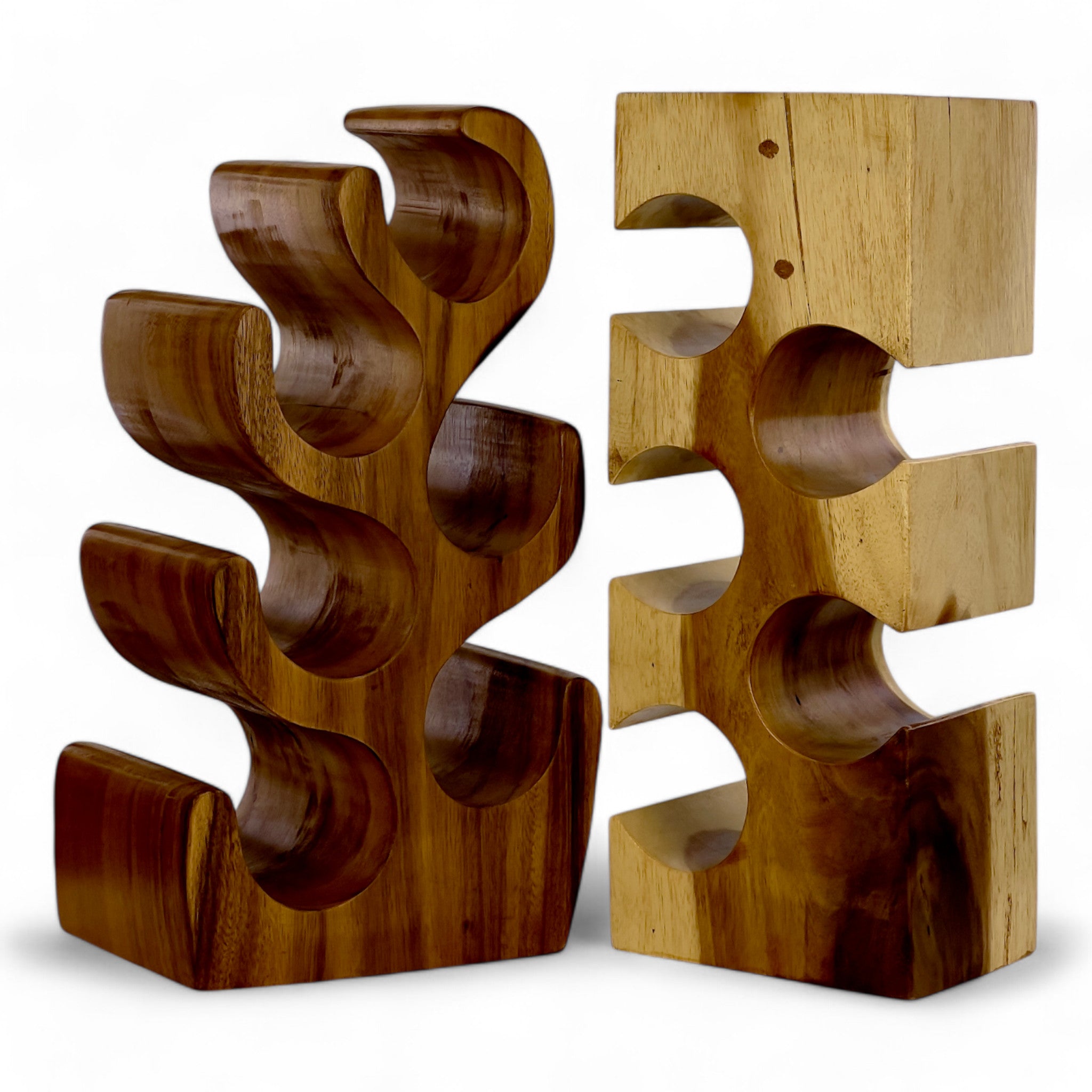 Solid wine rack - kitchen living room decoration wine holder - handmade noble high-quality - fir shape made of suar wood - 30/50/70/100x27x18 cm